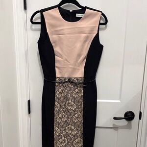 Calvin Klein Black and Blush Lace Midi Dress